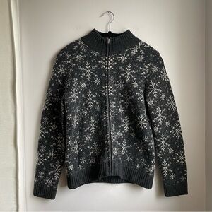 Lambswool Mohair Grey sweater Zip-up-Snowflake pattern-size S